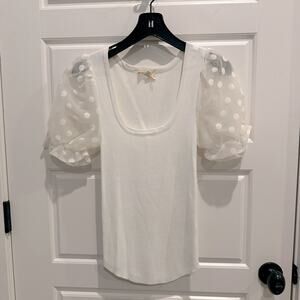 ENTRO Polka Dot Poof Sleeve Blouse Top